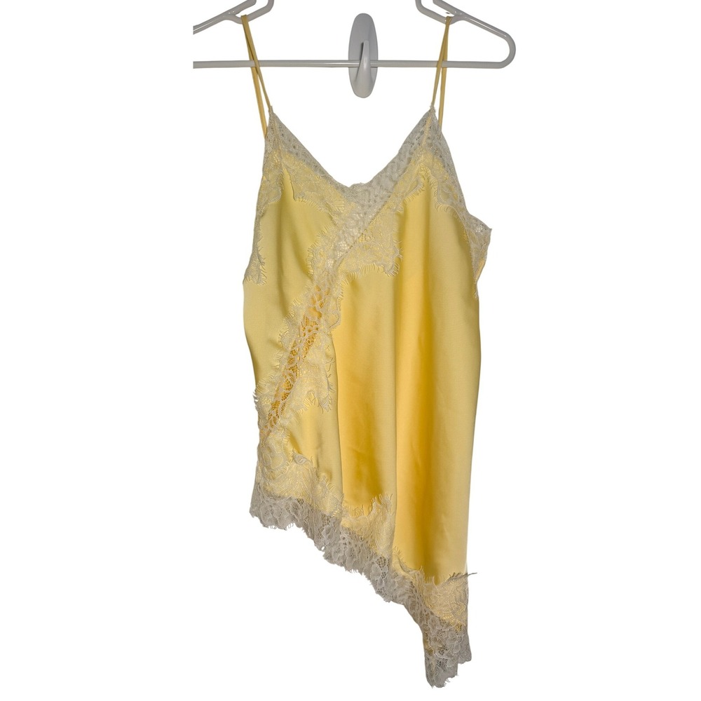 Yellow Satin Lace Trim Asymmetrical Cami Top XS Fairycore Handkerchief Hem